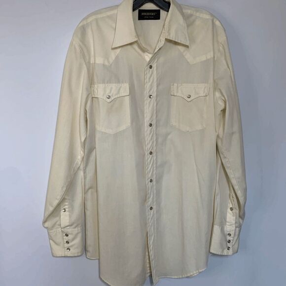 Vintage Roebucks Men's Pearl Snap Button Up Western Shirt Ivory Cream Size Large - Picture 1 of 12
